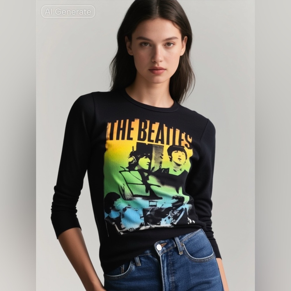 NWOT The Beatles Long Sleeve Tee Shirt Black Size Medium - Picture 4 of 7